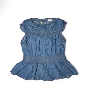 Joe's jeans blue denim top with ruffle hem smocked and waist sleeveless top 🌿